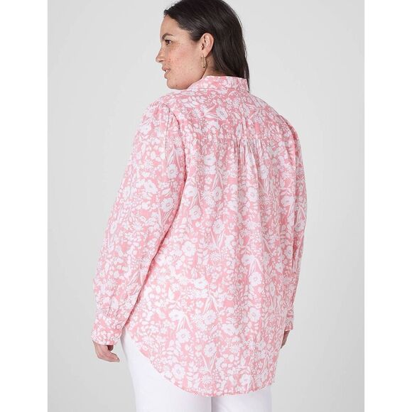 Lane Bryant Floral Cotton Popover Button Shirt Blouse Pink Plus Size 18/20 2X - Picture 2 of 9